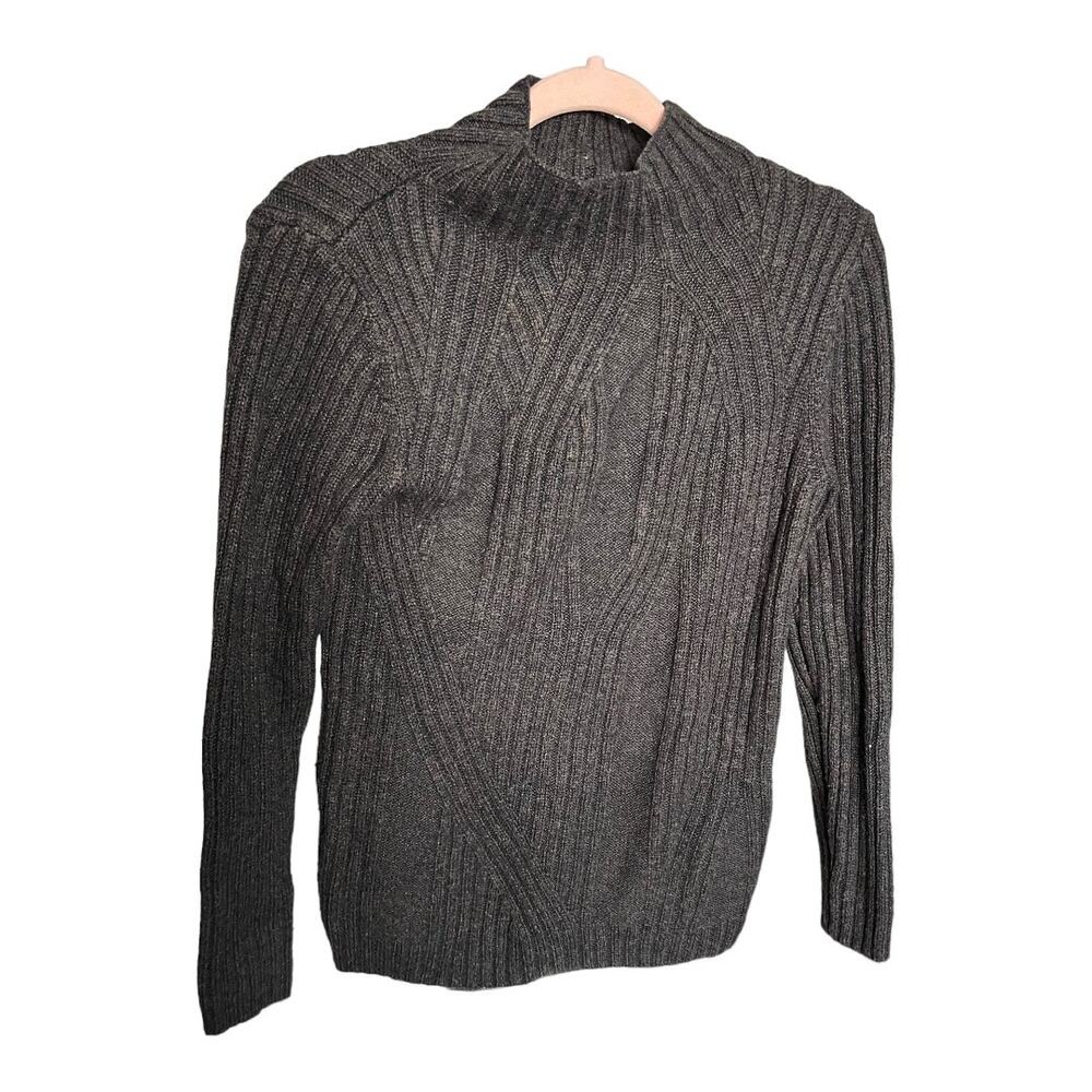 H&M charcoal gray ribbed knit sweater wool blend mock neck XS
